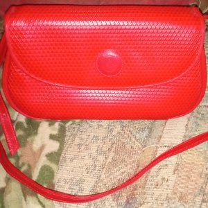 1983 Vintage LIZ CLAIBORNE Red Leather Shoulder Purse Crossbody